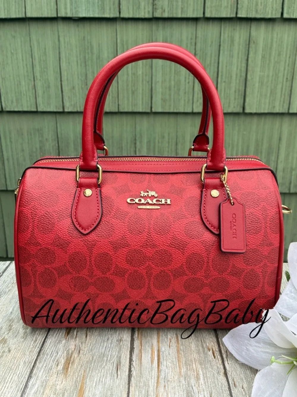 Coach Rowan Satchel Bag In Signature Canvas Crimson Red Purse